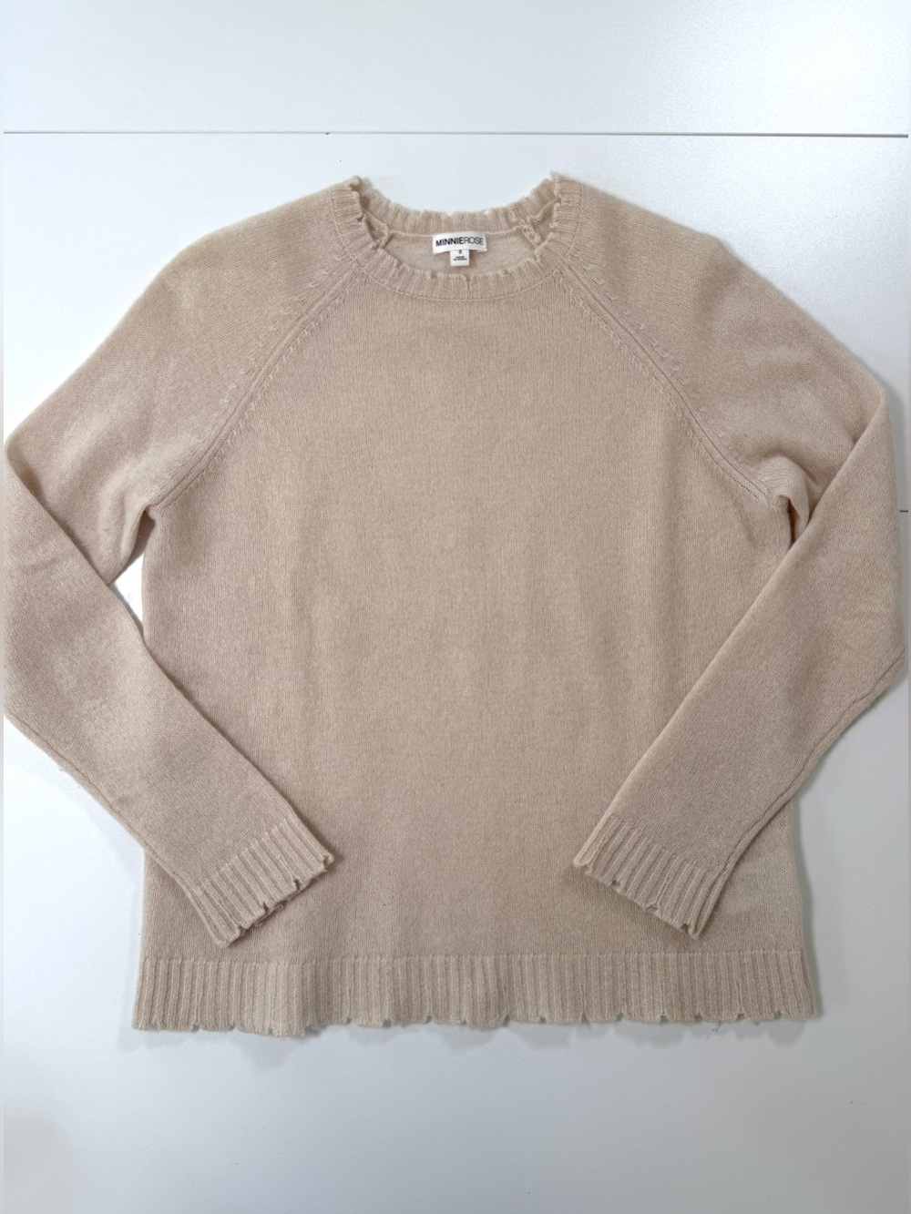 Minnie Rose 100% Cashmere Distressed Crewneck Sweater | Small